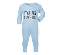 You are Essential - Lockdown keyworker Statement Baby Romper Jumpsuit with feet, 3-6 Months, Pastel Blue
