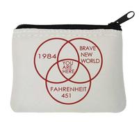 You are Here in The Middle of 1984 Brave New World Fahrenheit 451 Neoprene Coin Purse Pouch 10x11cm White