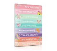 You Are Loved Metal Wall Sign 8×12 Inch - Rainbow Unicorn Inspirational Quote Plaque - Positive Affirmation Wall Art for Kids Bedroom or Nursery (2571)