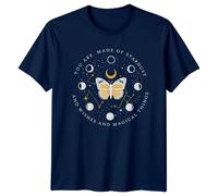 You are Made of Stardust and Wishes and Magical Things Celestial Mystical Butterfly Moon Stars Mens T-Shirt Womens Tee Graphic Unisex Top L Navy Blue