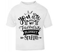 You are My Favourite Blanket Stealer (Romantic Quotes for Couples, Anniversary) Short Sleeve Cotton Toddler t Shirt, 1-2 Years, White