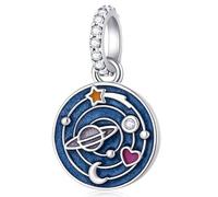 You Are My Galaxy Pendant Charm, Fits Pandora Outer Space Universal Bracelet, 925 Sterling Silver Saturn Star Moon Blue Enamel Sky Dangle Beads, Gifts for Birthday/Wife/BFF