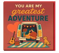You Are My Greatest Adventure Card - Romantic Anniversary & Valentine’s Day Card for Partner, Husband, Wife, Boyfriend or Girlfriend - Campervan Couple and Dog Illustration