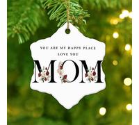 You Are My Happy Place' Love You Mom Christmas Tree Ornament Garland Art Green Leaves Hanging Ornaments Christmas Tree Decorations Funny Ceramic Ornament Pendant for Friends Families