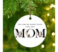 You Are My Happy Place' Love You Mom Xmas Ornament Colorful Flower Floral Christmas Ornaments Festive Holidays Home Decor Round Ceramic Ornament Pendant for Neighbor Friends