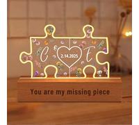 You are My Missing Piece Personalised Puzzle Couple Night Light Custom Acrylic Lamp with Letter Time Gift for Girlfriend Boyfriend Valentine's Day Anniversary Xmas (Style 1)