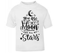 You are My Moon and All My Stars (Romantic Quotes for Couples, Anniversary) Short Sleeve Cotton Toddler t Shirt, 1-2 Years, White