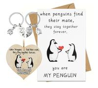 You Are My Penguin Hanging Wooden Heart Sign Plaque with Keychain and Greeting Card,Cute Anniversary I Love You Gifts for Her Him,Romantic Valentines Birthday Presents for Wife Girlfriend