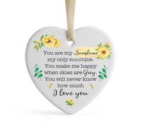 You Are My Sunshine Ceramic Ornaments | Sunflower Heart Plaque Keepsake | Sentimental Gift for Mum, Daughter, Nursery | Heat Printed Decorative Present