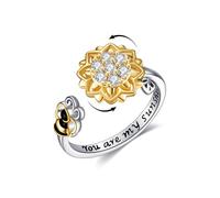 You Are My Sunshine Fidget Rings 925 Sterling Sliver Sunflower Bee Spinner Ring Anxiety Jewelry Gift For Women Girl