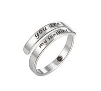 You are My Sunshine Finger Ring Engraved Inspirational Open Adjustable I am Enough Stars Statement Rings Gifts, Stainless Steel, No Gemstone