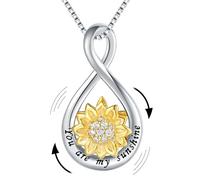 You are My Sunshine Necklace Sunflower Breathing Jewelry for Women - 925 Sterling Silver Infinity Spinner Anxiety Pendant Gifts for Couples Daughter Chain 18"+2", Sterling Silver, Cubic Zirconia