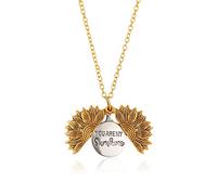 You are My Sunshine Necklace,Vintage Creative Alloy Necklace, Personalized Openable Sunflower Pendant, Double-Sided Lettering, Suitable Gift for Men and Women.