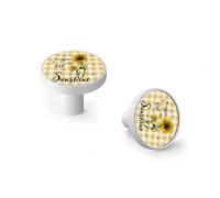 You are My Sunshine Sunflower Cabinet Knobs and Wall Hooks, 6 Pack Modern Drawer Pulls with White Base, Solid Zinc Alloy Handles for Kitchen, Bathroom, Dresser