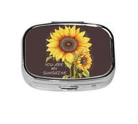 You are My Sunshine Sunflower Print Pill Box Square Pill Case 2 Compartment Small Metal Medicine Organizer Portable Travel Pillbox for Pocket Purse Cute Mini Pill Container to Hold Daily Vitamins