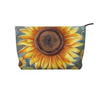 You are My Sunshine Sunflower Printed Corduroy Makeup Bag for Women Cute Make up Bag Travel Cosmetic Bag with Wristlet