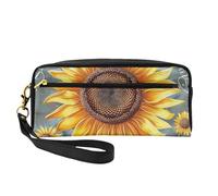 You are My Sunshine Sunflower Printed Leather Makeup Bags with Wrist Strap Portable Travel Toiletry Bag Cosmetic Organizer Bag for Women