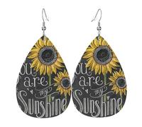 You Are My Sunshine Sunflower Printed Teardrop Pendant Leather Earrings | Lightweight and Versatile Earrings | Suitable for Daily Commute and Date Wear