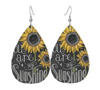 You Are My Sunshine Sunflower Printed Teardrop Pendant Leather Earrings | Lightweight and Versatile Earrings | Suitable for Daily Commute and Date Wear