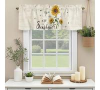 You Are My Sunshine Valances for Windows, Vintage Yellow Sunflower Floral Bees Newspaper Texture Rod Pocket Valance Short Window Treatments Curtains for Kitchen Bathroom Bedroom Decor, 42 x 12 Inches