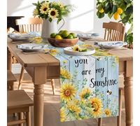You Are My Sunshine Words on Board Table Runner 90 Inches Long,Table Runners Kitchen Dining Tables Decoration for Home Party Decor, Farm Sunflowers Tables Runner Wedding Dresser Scarf