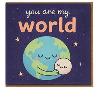 You Are My World Cute Planet and Moon Hugging Card - Romantic Valentine's Day & Anniversary Card for Partner, Boyfriend, Girlfriend, Husband or Wife