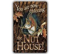 You are Now Entering The Nut House Metal Sign Vintage Retro Animal Squirrel Metal Tin Sign Wall Plaque for Bar Garage Club Man Cave Cafe Pub Home Decor 12"x8"