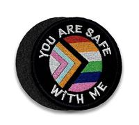 You are Safe with Me Funny Morale Patch 3 Inches Rainbow Pride, Trans Flag LGBTQ Pride Ally, Hook and Loop Embroidered Patches for Backpack Vest Dog Harness Military Uniforms Gifts for Mom Dad