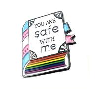 You Are Safe With Me Gay Trans LGBT Pride Flag Books Reading Library Metal Pin Badge