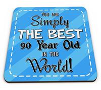You are Simply The Best 90 Year Old in The World Novelty Glossy Mug Coaster - Blue