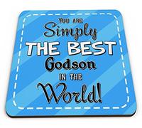You are Simply The Best Godson in The World Novelty Glossy Mug Coaster - Blue