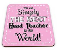 You are Simply The Best Head Teacher in The World Novelty Glossy Mug Coaster - Pink