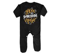 You are Something Magic (Metallic Gold) [HALLO19] Baby Romper Jumpsuit with feet, 0-3 Months, Black