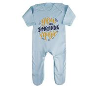 You are Something Magic (Metallic Gold) [HALLO19] Baby Romper Jumpsuit with feet, 0-3 Months, Pastel Blue