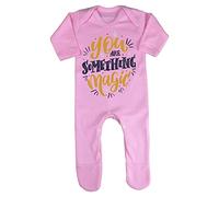You are Something Magic (Metallic Gold) [HALLO19] Baby Romper Jumpsuit with feet, 0-3 Months, Pastel Pink