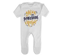 You are Something Magic (Metallic Gold) [HALLO19] Baby Romper Jumpsuit with feet, 0-3 Months, White