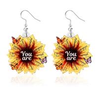 You are Sunflower Earrings, Acrylic Bible Verse Sun Flowers Dangle Earrings for Christian Women Birthday Party Inspirational Gift