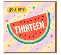 You Are Thirteen Watermelon 13th Birthday Card - Colourful Confetti and Stars Design for Teenager