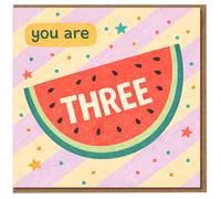 You Are Three Watermelon 3rd Birthday Card for Kids - Bright Watermelon Slice, Stars and Confetti - Fun Card for Age 3 Boy or Girl