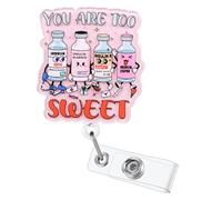 You are Too Sweet Funny Badge Reel | Retractable ID Card Badge Holder | Name Medical Badge Clip for Endocrinology Doctor Nurse RN CNA MA LPN Phlebotomist Diabetes Educator Nutritionist | Nurse Gifts