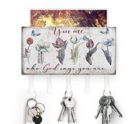 You are Who God Says You are Key Holder Wall Mount Key Hooks Holder Daisy Spring Self Adhesive Key Hanging Rack Rustic Decoration for Home Entrance Garage Bedroom Kitchen 7x4 inch