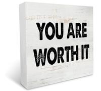 You Are Worth It Wooden Box Sign Block Plaque For Wall Tabletop Desk Home Office Decoration 5X5 Inches