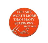 You Are Worth More Than Many Sparrows Brooch Pins Round Badge with Bird and Branch Design | Inspirational Alloy Lapel Pin for Blouse Pins, Jackets, Backpacks and Clothing Accessories