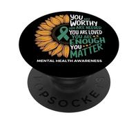 You Are Worthy Needed Loved Sunflower Green Ribbon Awareness PopSockets Adhesive PopGrip