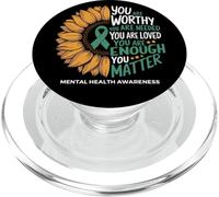 You Are Worthy Needed Loved Sunflower Green Ribbon Awareness PopSockets PopGrip for MagSafe