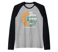You Are Worthy Needed Loved Sunflower Green Ribbon Awareness Raglan Baseball Tee