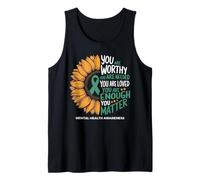 You Are Worthy Needed Loved Sunflower Green Ribbon Awareness Tank Top