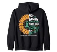 You Are Worthy Needed Loved Sunflower Green Ribbon Awareness Zip Hoodie