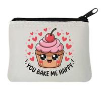 You Bake Me Happy Cute Cupcake Neoprene Coin Purse Pouch 10x11cm White