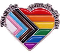 You Can Be Yourself With Me Enamel Pin Rainbow Heart Brooch Safe Space Trans Flag LGBT Pride Gay Badge Pins for Backpacks Accessories Jewelry Gift, Metal, no gemstone